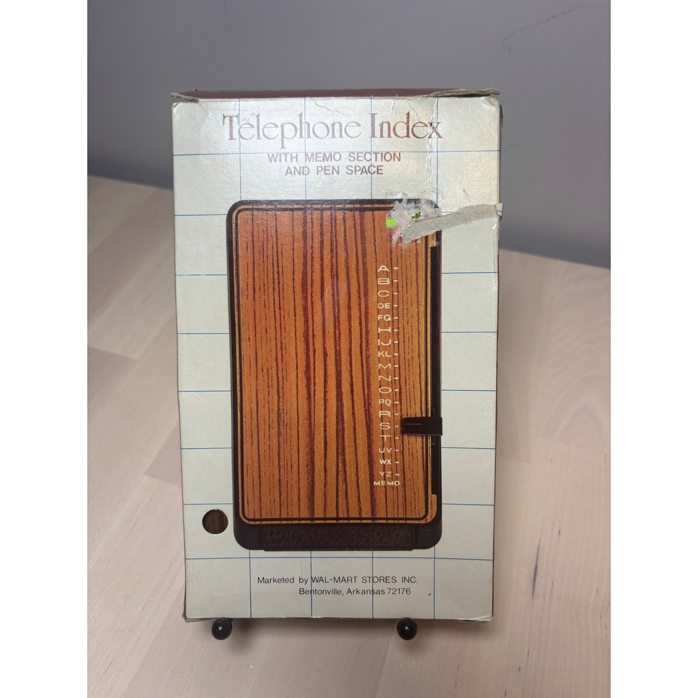 Vintage Telephone Index Faux Wood Grain Pop Up Desktop Address Book 80s